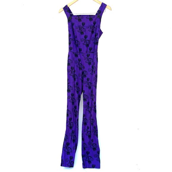 Nooworks Overalls Tulip Print Purple Jumpsuit Small Pants Straight Leg